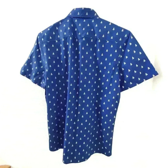 1901 Slim Fit Button Shirt fairview wash Sailboat Pattern Short Sleeve Cotton - Picture 2 of 5